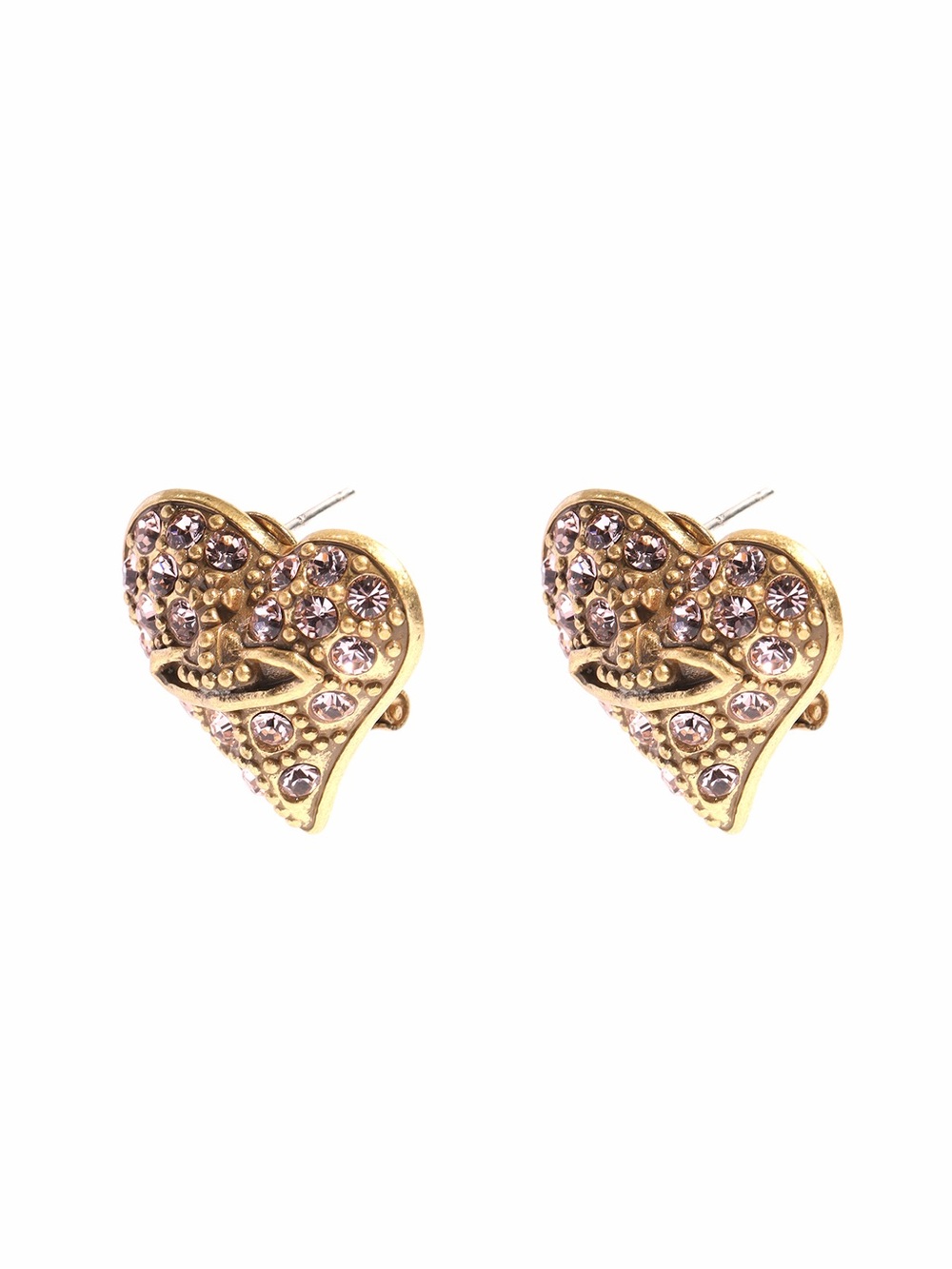 Gold Heart Crystal Stud Earrings - Women Jewelry